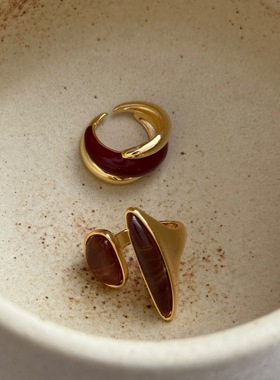 复古撞色红色滴油戒指女个性文艺风百搭网红同款食指指环配饰女