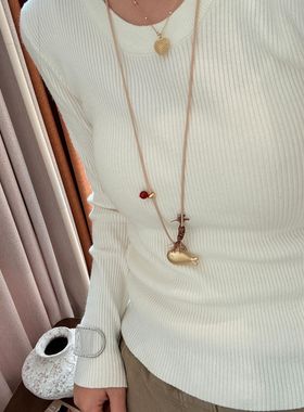 手工编绳鱼形吊坠项链女长款可调节高级感几何毛衣链配饰