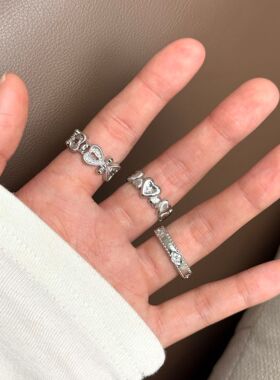 韩系ins网红同款银色轻奢系列叠戴戒指女几何镂空蝴蝶结开口指环