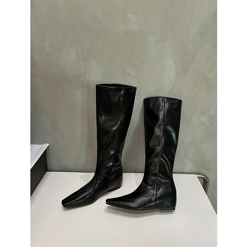 羊皮版~真皮小个子5cm内增高长靴女2026新款方头高筒骑士靴直筒靴,淘宝优惠券,粉丝福利购,淘宝优惠卷