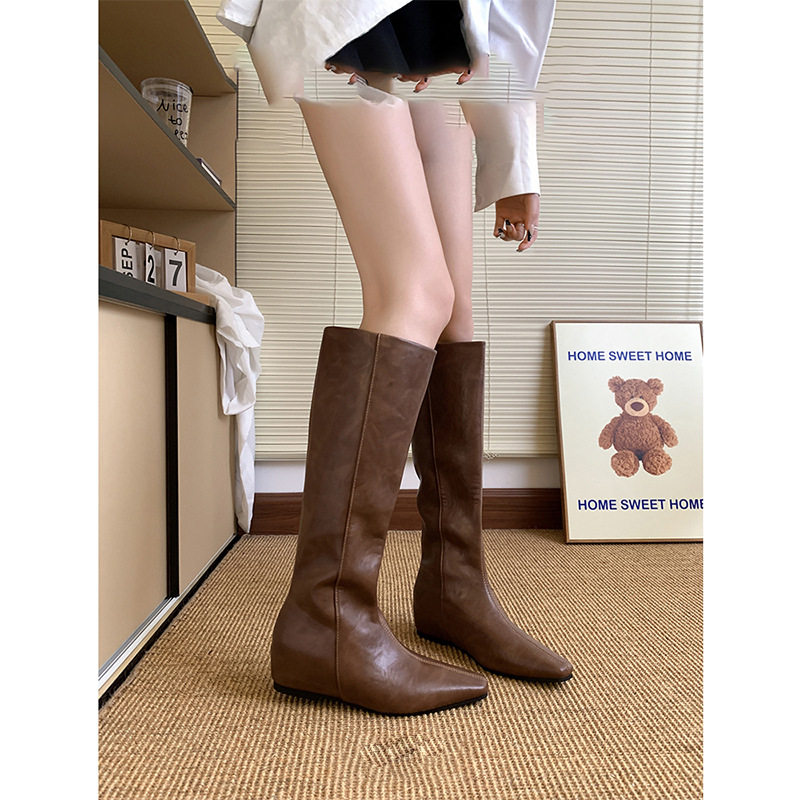 羊皮版~真皮小个子5cm内增高长靴女2026新款方头高筒骑士靴直筒靴,淘宝优惠券,粉丝福利购,淘宝优惠卷