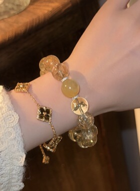 黄阿赛水晶金锂云母转运招财手串