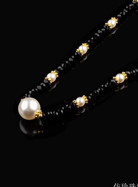 BF小众设计黑色水晶珠串珍珠项链高级感简约气质个性颈链轻奢锁骨