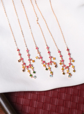 精品彩宝 天然碧玺裸石纯银镶嵌款项链锁骨链 女款精工银镶嵌饰品