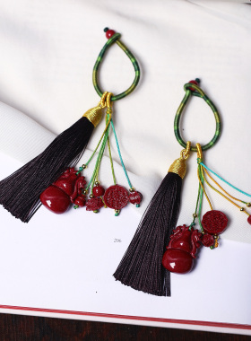 高含量朱砂天然朱砂紫金砂包挂手机挂钥匙扣手工编织流苏男女挂饰