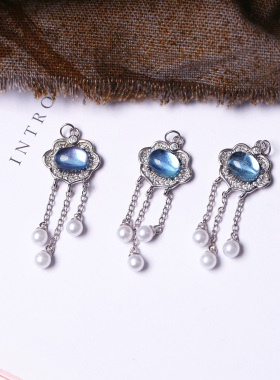 天然海蓝宝铃铛如意锁925银宝宝长命锁手链隔珠配饰DIY半成品