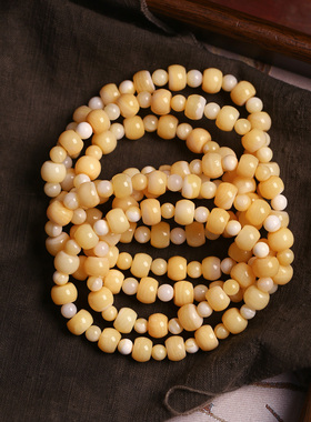 天然优化黄色塑料鼓珠盘珠款手链 半玉化料 男女款水晶手链饰品