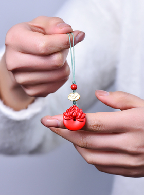 高含量天然红砂真朱砂莲花平安扣配件百搭款吊坠钥匙扣手机挂