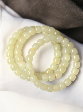 天然和田玉蜂蜜水色直切珠款单圈手链 男女款玉石手串饰品