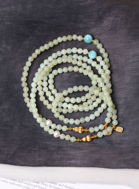 年末捡漏福利货不多 天然和田玉青黄口圆珠原创搭配款三圈手链