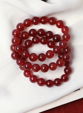 浓郁老料 天然红草莓晶手链 草莓石原石单圈红色水晶手串女招桃花