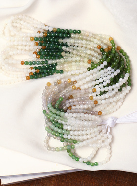 精品天然和田玉冰透多宝色圆珠款手链佛珠链男女款玉石手串饰品