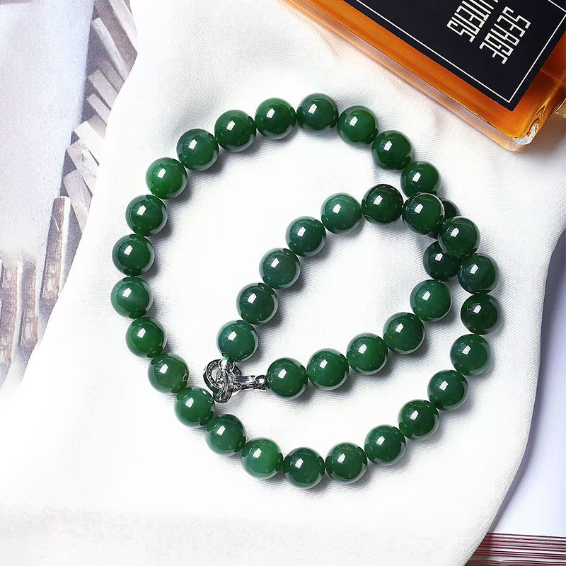 天然俄罗斯碧玉老料菠菜绿圆珠款项链 女款玉石高端妈妈项链饰品,淘宝优惠券,粉丝福利购,淘宝优惠卷