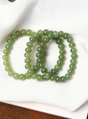 天然和田玉青海料青玉盘珠款手链 男女款玉石冰晴水手串饰品