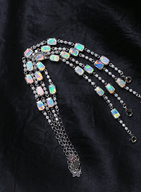 精品彩宝 天然欧珀纯银镶嵌手链 火彩好 女款彩宝送女友饰品礼物