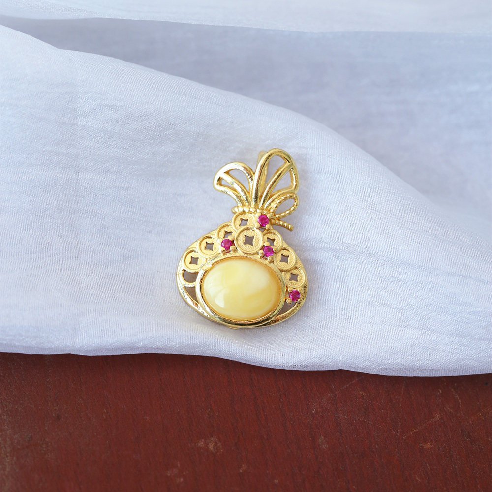 精工托镶嵌 天然蜜蜡钱袋吊坠 女款琥珀挂坠饰品,淘宝优惠券,粉丝福利购,淘宝优惠卷