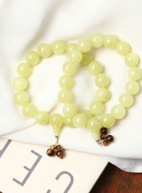 精品 天然和田玉新疆若羌黄口料圆珠原创手链 男女款玉石手串饰品