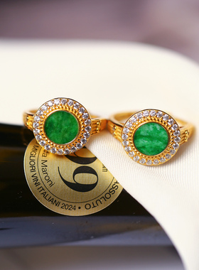 天然A货翡翠缅甸料辣绿色面纯银镶嵌款戒指 女款翡翠指环饰品