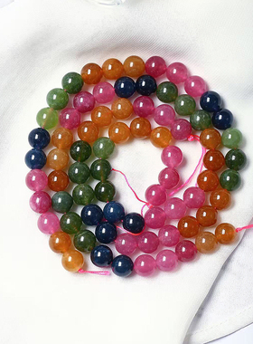 彩虹碧玺色玉髓散珠半成品