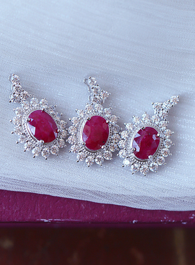 天然红宝石纯银镶嵌吊坠