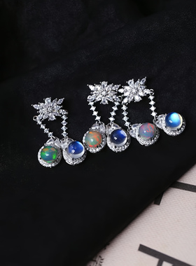 精品彩宝 天然欧珀/蓝月光裸石纯银镶嵌款吊坠女款欧泊饰品火彩好