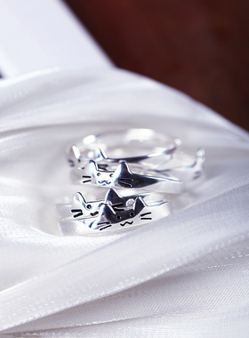 足银小猫头款戒指 男女款个性款足银戒指时尚款戒指饰品0704