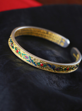 金凤翎珐琅彩描金内心经开口手镯