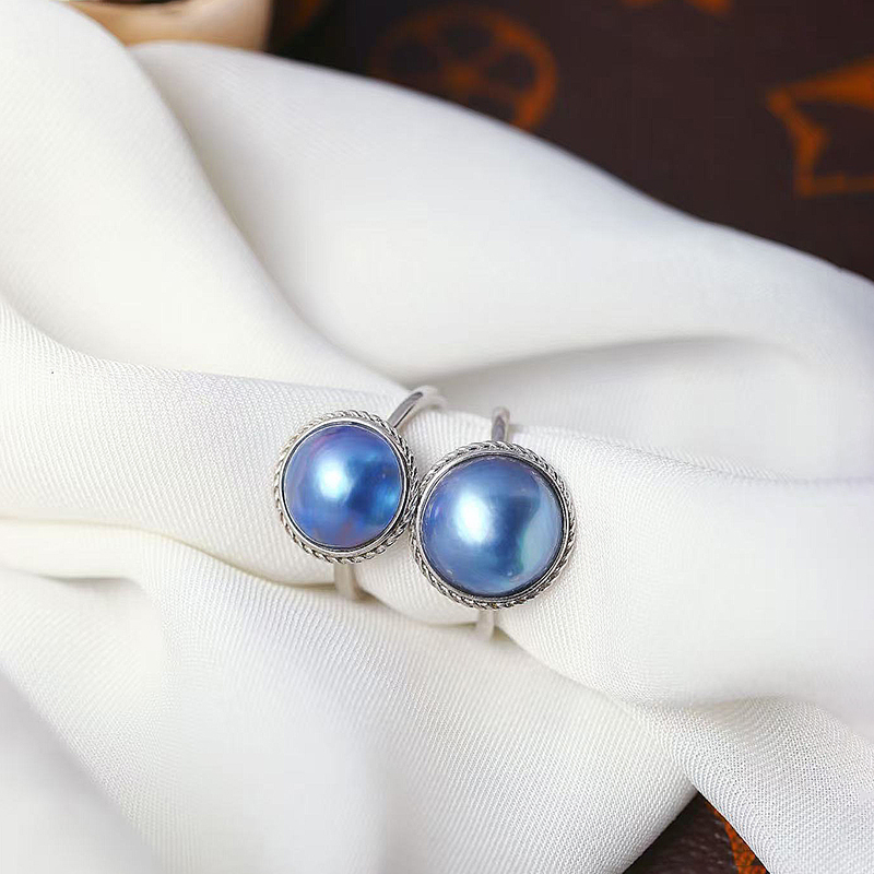 天然海水马贝纯银镶嵌款戒指女款高贵气质款珍珠母贝指环饰品礼物 - 图2