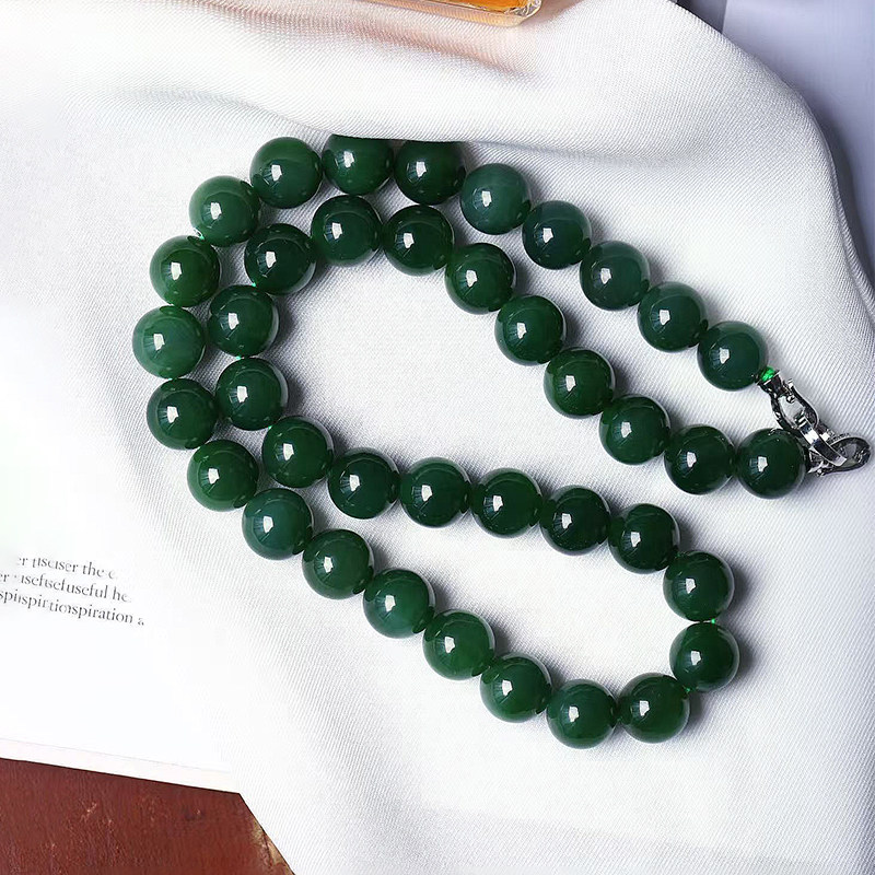 天然俄罗斯碧玉老料菠菜绿圆珠款项链 女款玉石高端妈妈项链饰品,淘宝优惠券,粉丝福利购,淘宝优惠卷