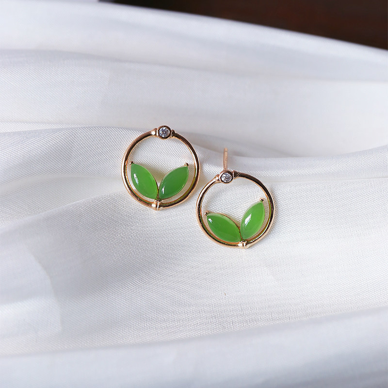 天然俄罗斯碧玉纯银镶嵌款耳钉 女玉石简约气质耳饰礼物饰品,淘宝优惠券,粉丝福利购,淘宝优惠卷