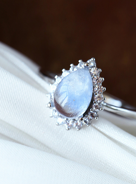 蓝线石蓝发晶纯银镶嵌戒指