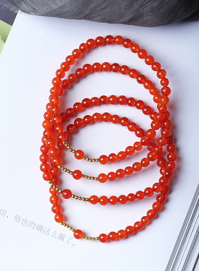 18K小金珠搭配红玛瑙圆珠原创手链 女款简约款手链饰品送女友礼物