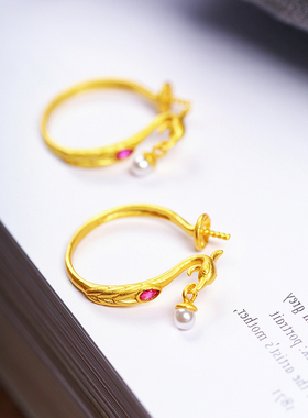 925纯银古法金凤凰diy单珠用戒指