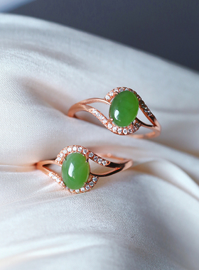 俄罗斯碧玉纯银镶嵌款戒指