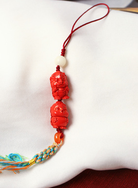 高含量天然红砂十二生肖六合钥匙扣包挂流苏挂饰本命年饰品男女