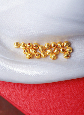 18K金拉丝猫眼金珠款散珠 女款简约时尚K金黄金配珠AU750金饰品