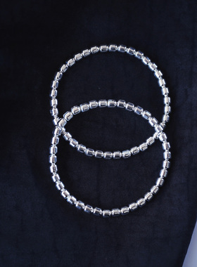 999足银光面路路通桶珠直切款手链 男女款纯银手链新中式饰品礼物