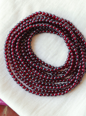 天然酒红石榴石多层手串