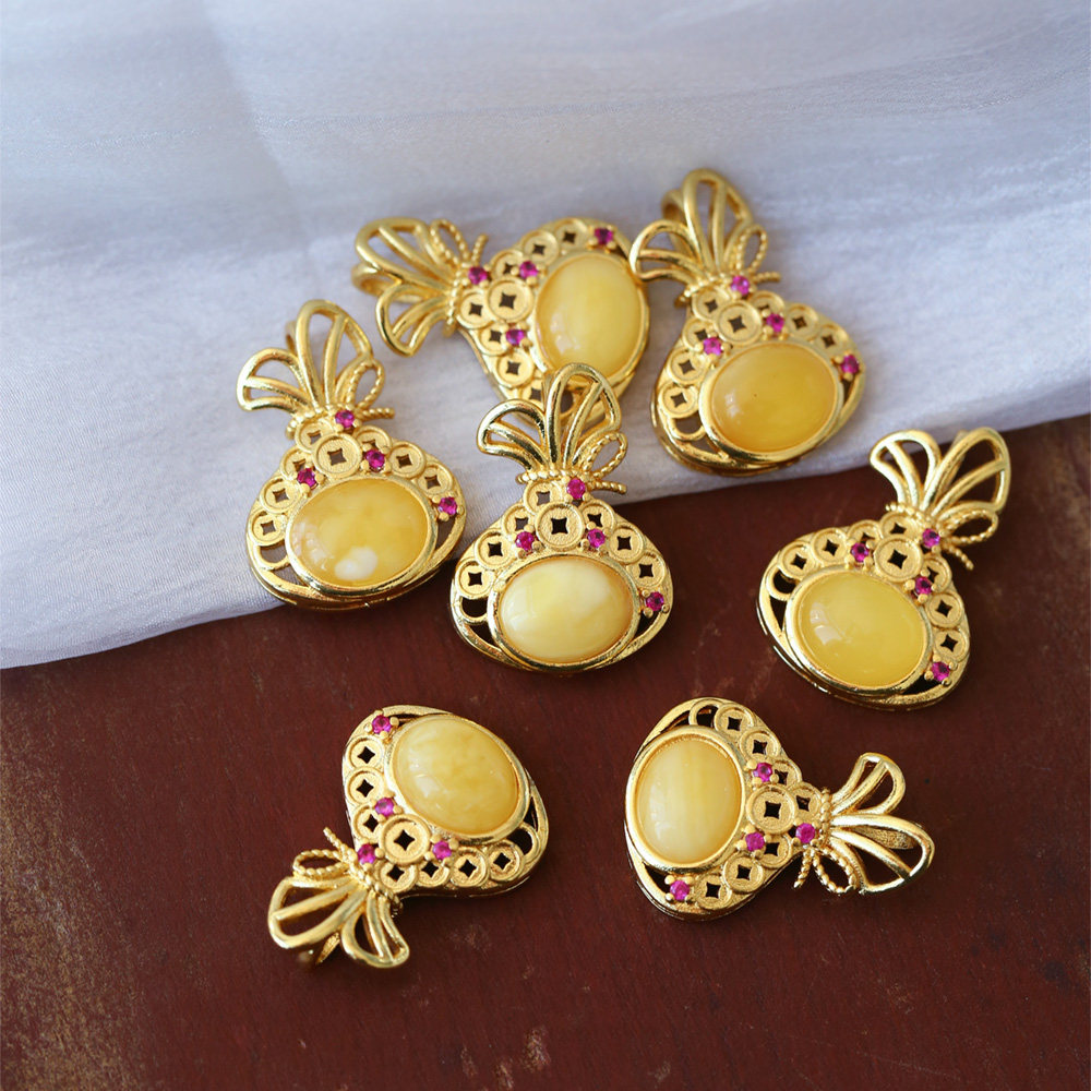 精工托镶嵌 天然蜜蜡钱袋吊坠 女款琥珀挂坠饰品,淘宝优惠券,粉丝福利购,淘宝优惠卷