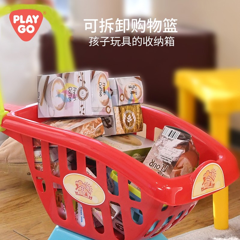 香港playgo折叠式购物车仿真超市购物车儿童过家家玩具宝宝小推车-图1