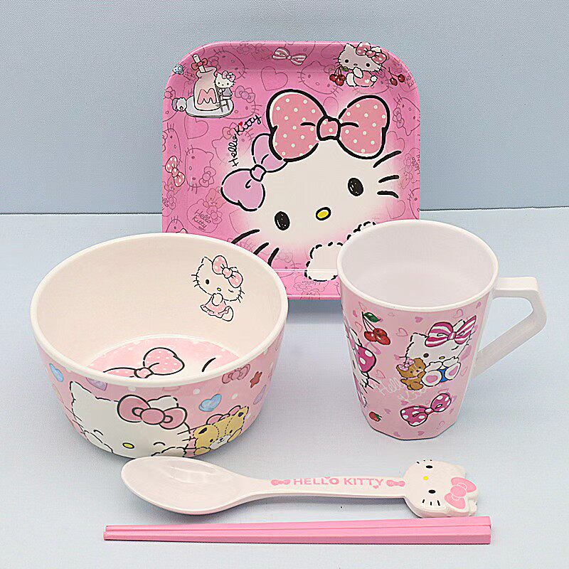卡通凯蒂猫餐具儿童碗盘套装家用可爱学生吃饭宝宝防摔碗
