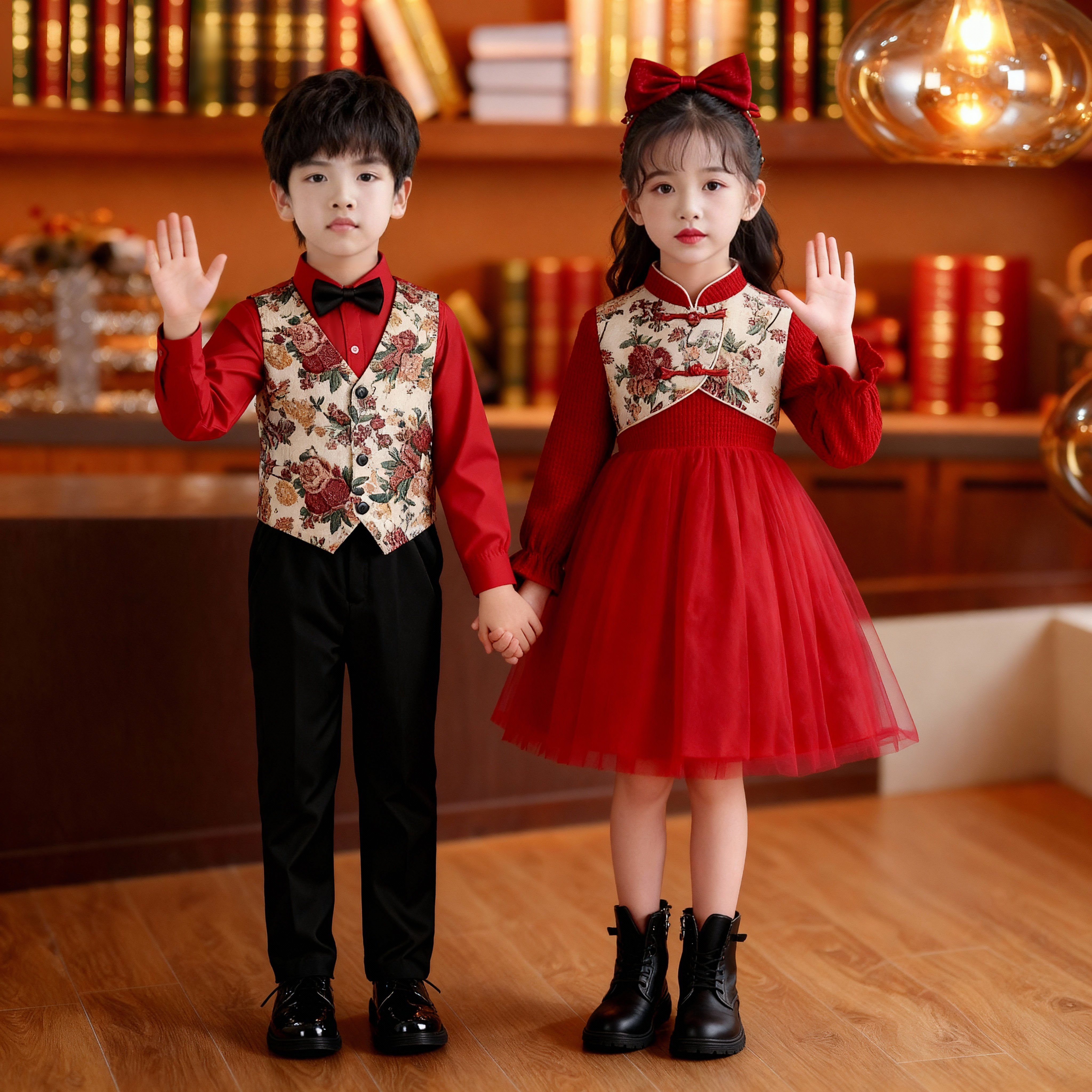 儿童合唱演出服小学生诗歌朗诵比赛幼儿园男女童中国风主持人礼服,淘宝优惠券,粉丝福利购,淘宝优惠卷