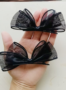 细芭蕾风蝴蝶结发夹黑色边夹一字夹蕾丝头饰小夹子高级感侧边女纱