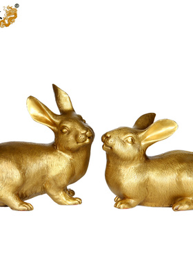 真古意纯铜大号生肖兔子摆件