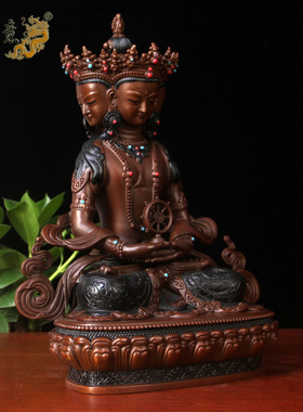 真古意 黄铜大日如来佛像摆件藏传菩萨毗卢佛铜像工艺品居家供奉