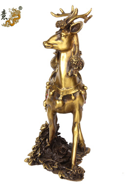 工艺纯铜鹿摆件元宝开业装饰品