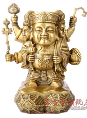 真古意 三面大黑天财神像 特大号八运吉祥物  纯铜财神工艺品摆件