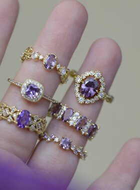 清仓中。宫廷复古气质款镶嵌唯美紫色宝石金色女士戒指简约指环