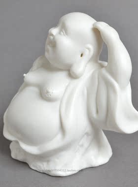 古典风人物白瓷创意汽车弥勒佛像