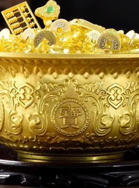 黄铜聚宝盆招财米缸钱罐元宝摆件